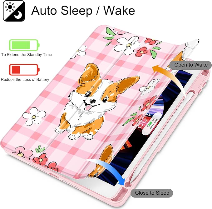 May Chen for iPad 9th Generation with Pencil Holder iPad 8th/7th Gen Case 10.2-inch [Penceil Holder] Trifold Stand Auto Wake/Sleep Clear TPU Protection Back Cover Ballet Shoes