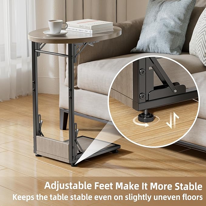 Elbourn Folding Side Table End Couch Tables,Metal Frame C-Shaped TV Stand for Sofa Living Bedroom Bedside Coffee Small Spaces (Gray)