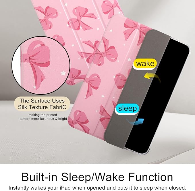 case for ipad 11th Generation11 Inch 2025 (A16 Chip) &amp 10th Gen 10.9 Inch 2022 - Slim Scratch-Resistant Hard PC Translucent Back Shell Smart Cover Wake/Sleep FunctionBlack Bow