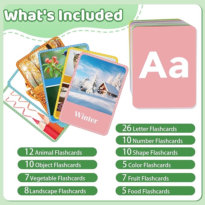 100 Flash Cards for Toddlers 1-3,Flashcards Toddler Flash Cards Double Side with ABC Alphabet Number Color Shape Animal Educational Toys for Preschool Kindergarten Kid Baby Learning Cards Activities