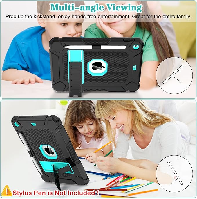LTROP Case for iPad 10.2-Inch 9th/ 8th/ 7th Generation (2021/2020/ 2019) with Pencil Holder &amp Kickstand Hybrid Shockproof Rugged Protective Case for iPad 9/8/ 7 Gen 10.2 Purple and Green