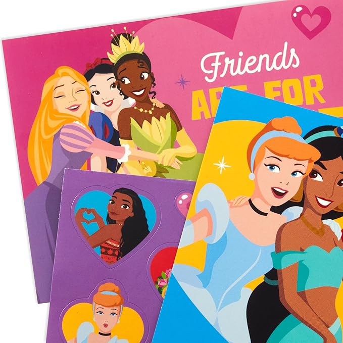 Hallmark Disney Princess Valentines Day Cards and Stickers for Kids School (24 Classroom Valentines with Envelopes)