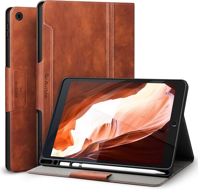 Antbox Case for iPad 9th Generation/iPad 8th/7th Generation 10.2'' Black | Built-in Pencil Holder Vegan Leather Auto Sleep/Wake