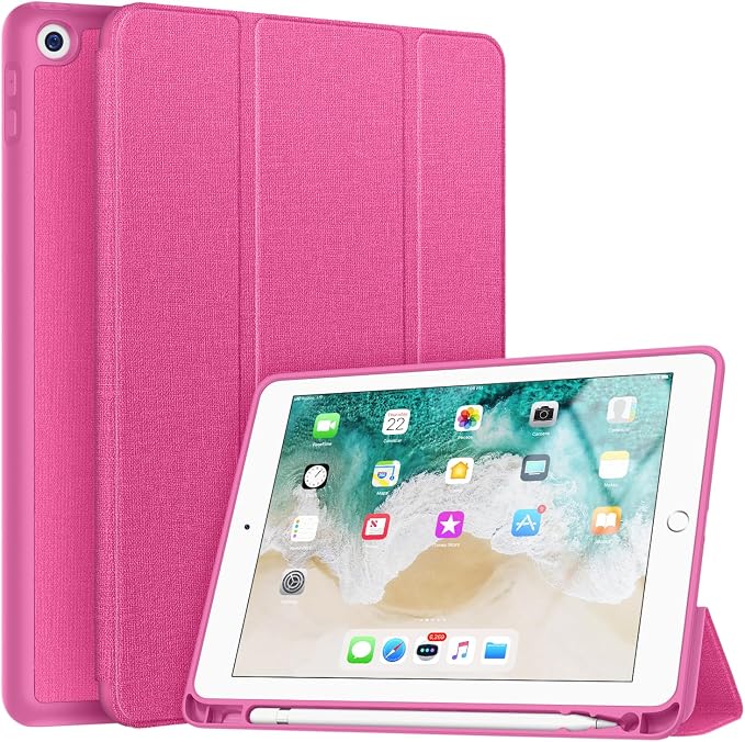 Soke Case Fits for iPad 6th/5th Generation with Pencil Holder - [Full Body Protection + Auto Wake/Sleep] Shockproof Soft TPU Back Cover for Apple iPad 9.7 inch 2018/2017 Black