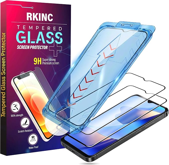 RKINC Screen Protector [2-Pack] for Samsung Galaxy A14 [Automatic Installation] Tempered Glass HD [10X Military Grade Protection] Scratch-Resistant Shatter-Proof