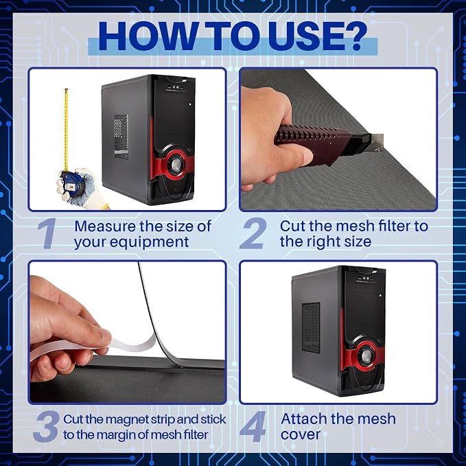 Woanger 4 Pcs 1000 x 300 mm DIY PC Case Dust Filter PC Fan Mesh Filter Floor