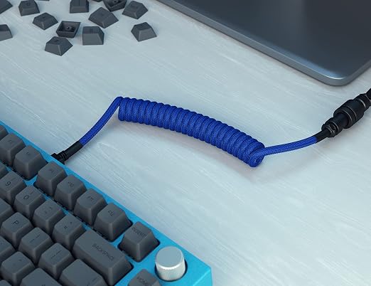 GLORIOUS Coiled Keyboard Cable – Coiled USB C Cable Artisan Braided Cables for Mechanical Gaming Keyboard Coiled Cable - Custom Keyboard Cable (Cobalt Blue)