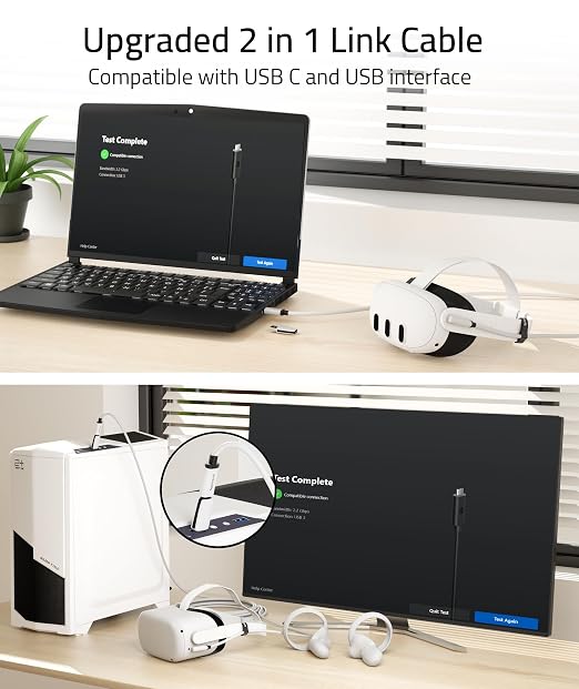Syntech VR Link Cable 16FT for Meta Quest 3/3S/2 USB 3.0 Adapter | 16FT USB C VR cable with USB 3.0 adapter for Quest 3/3S/2 fast data transfer charging support and SteamVR.