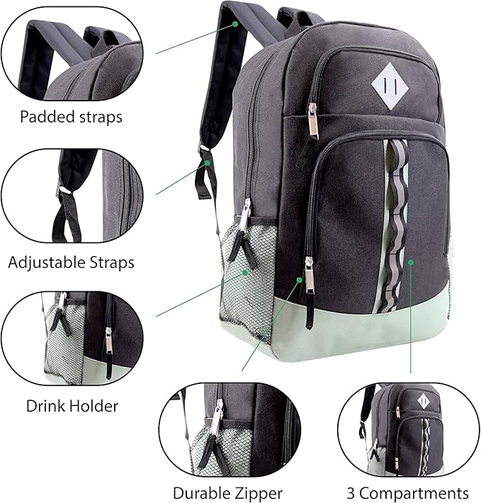 6-Pack 18” Sport Backpacks with 52 Piece School Supplies Kits - Pens, Pencils, Crayons – Bulk Bundle for Elementary, Middle, and High School Students
