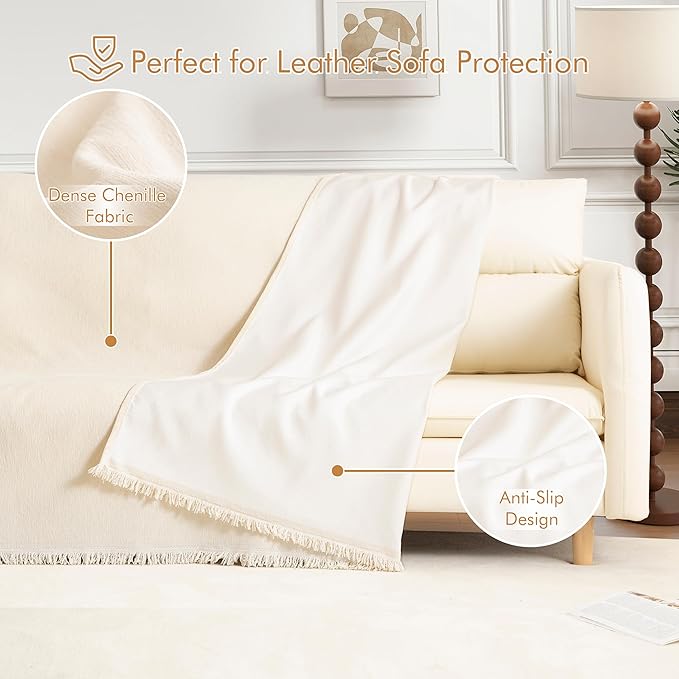 Couch Cover for 2 Cushion Couch Sofa Pet Friendly, Chenille Sectional L Shaped Sofa Cover Washable for Dogs Cats Kids, Leather Furniture Protector Slipcover Decor for Living Room, 71"x102"
