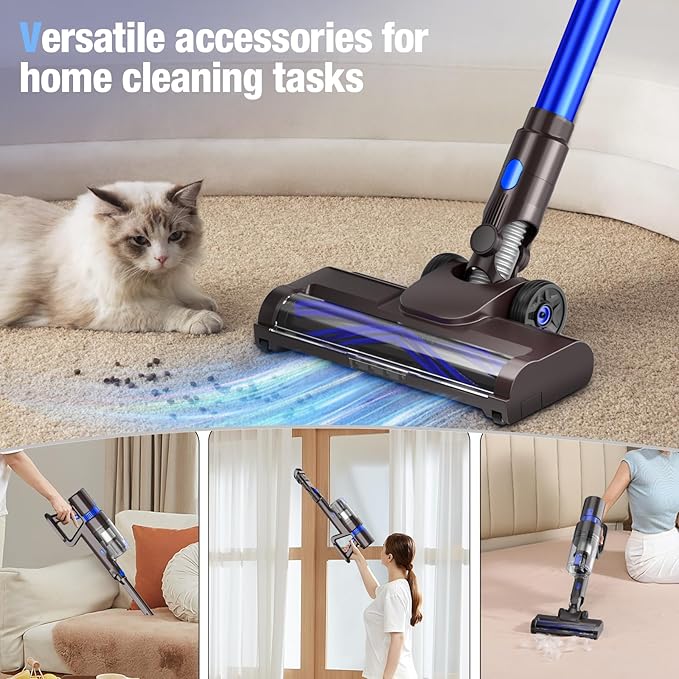 KCLASO Cordless Vacuum Cleaner, 550W 45KPA 50Min Vacuum Cleaners for Home, Self-Standing Stick Vacuum with Touch Screen, 3 Power Modes, Rechargeable Battery, Handheld Vacuum for Pet Hair Carpet Floor