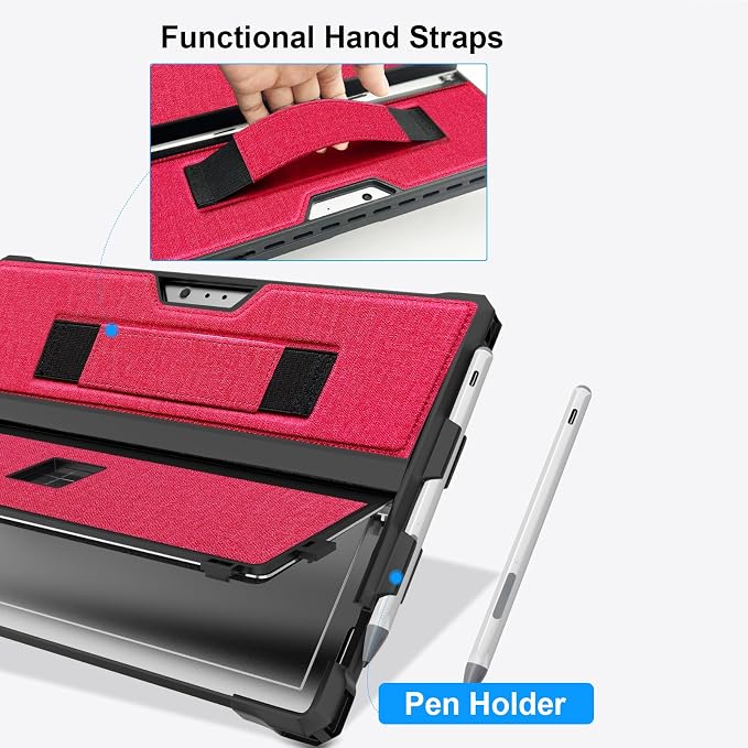 Case for 12.3 Microsoft Surface Pro 7+/7/6/5/4 Protective Rugged Cover Case with Surface Pen Holder and Hand Strap Compatible with Surface Pro Type Cover Keyboard (Black)