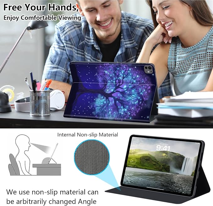 Case for iPad Air 11-inch (M4 2026 / M3 2025 / M2 2024) iPad Air 5th/4th Gen (2022/2020) 10.9 Slim PU Leather Folio Stand &amp Auto Sleep/Wake Protective Smart Cover Tree Fluorescent