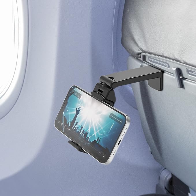 Travel Accessories Universal Seat Back Tray Table Phone Clip Holder Adjustable Pocket Size Hands Free Phone Holder Airplane Travel Essentials Compatible with iPhone and Android