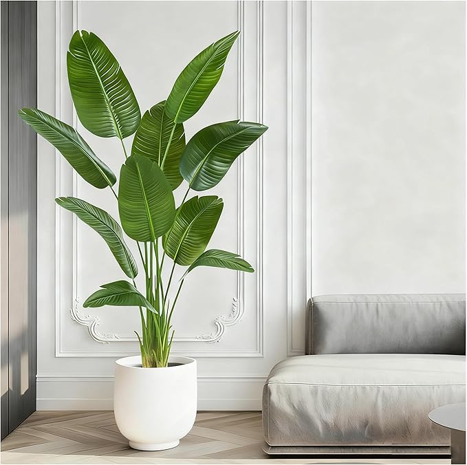Birds of Paradise Plant Artificial, 6FT Fake Plants Faux Banana Leaf Tree with 10 Banana Leaves, Lifelike Tall Fake Tropical Palm Indoor Silk Floor Plant in Black Pot for House,Office,Room,Home Decor