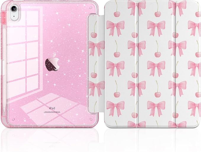 MEEgoodo Case for iPad A16 11th Generation 2025/10th Generation 2022 Glitter Tablet Cases with Transparent Acrylic Back+Trifold Stand +Pencil Holder+Auto Wake/SleepAbstract Sun &amp Palm Tree