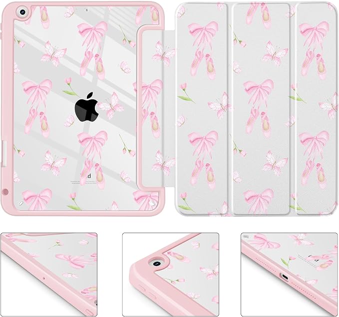 May Chen for iPad 9th Generation with Pencil Holder iPad 8th/7th Gen Case 10.2-inch [Penceil Holder] Trifold Stand Auto Wake/Sleep Clear TPU Protection Back Cover Ballet Shoes