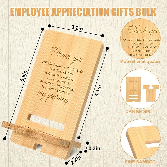 Ripeng 30 Pcs Employee Appreciation Gifts Bulk Bamboo Phone Stand for Desk Office Workers Inspiration Thank You Gift for Team Coworkers Staff Volunteer Nurse Teacher Colleagues Gratitude (Inspiration)