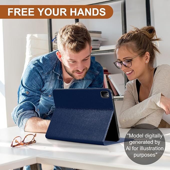 Genuine Leather Case for iPad 11th Gen 11/10th Gen 10.9 Black | Pencil Holder Adjustable Stand Auto Wake/Sleep Shockproof