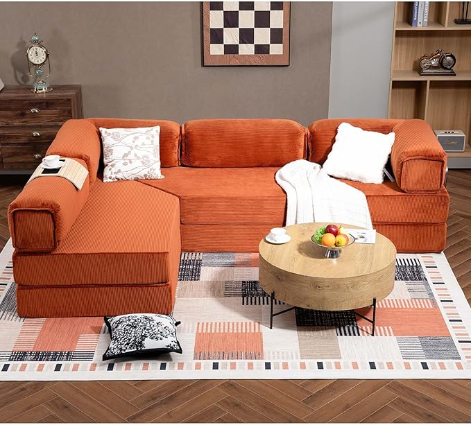 108" L Shaped Couch，Modular Sectional Sofa with Chaise，Cloud Sectional Couch with Deep Seat & Removable Pillow for Living Room,Bedroom,No Assembly Required（Brick Red）
