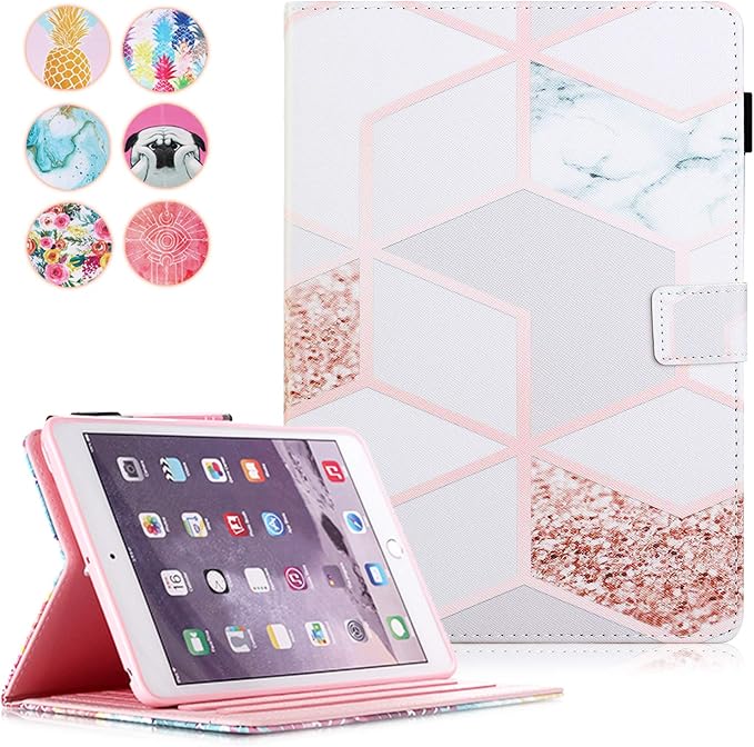 Case for iPad mini 1 2 3 4 Mini 5 Leather Smart Kickstand Case Flip Wallet Protective Case Compatible with iPad mini 1 2 3 4 Mini 5 2019 Pink Gold Marble