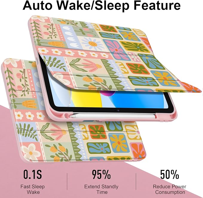 Case for iPad (A16) 11th Generation 11 inch 2025 /iPad 10th Gen 10.9 2022 - Aesthetic Cute Preppy Design Trifold Cover with Soft TPU Bumper Clear Back Auto Sleep/Wake Waves