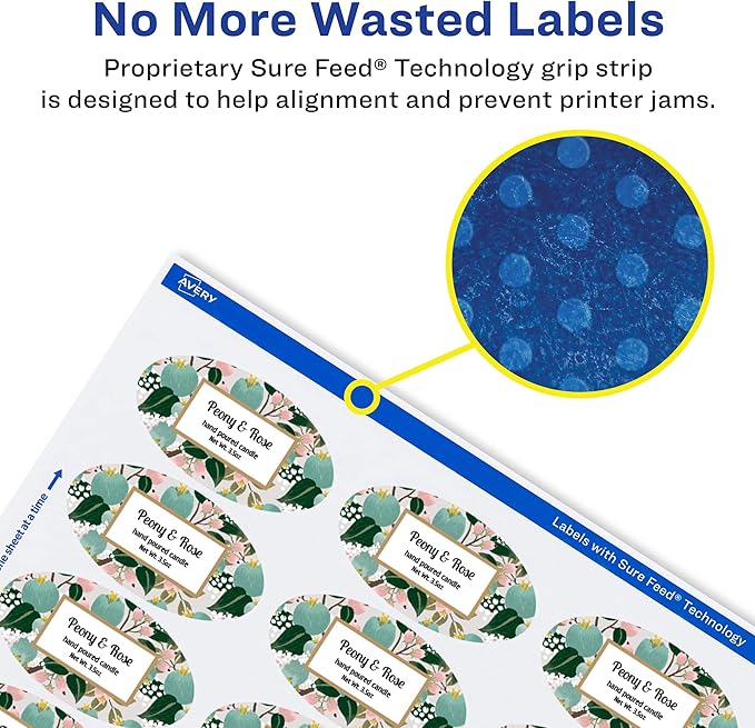 Avery Glossy White Oval Labels, Sure Feed Technology, 2" x 3-1/3", 800 Glossy White Labels, Print-to-The-Edge, Permanent Adhesive, Laser/Inkjet Printable