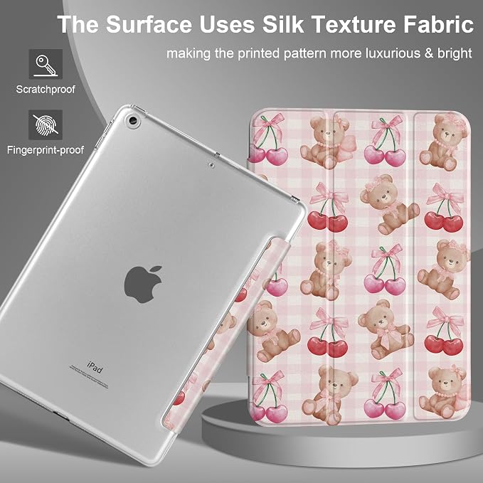 Compatible with iPad 10.2 Inch Case 2021 2020 2019 Smart Lightweight Trifold Stand Hard Plastic Transparent Cover Support Auto Sleep/Wake for iPad 10.2 9th/8th/7th Gen - Bear &amp Cherry