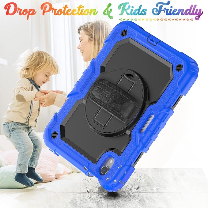 SEYMAC for iPad 9th/8th/7th Generation Case 10.2 2021-2019 Full-Body Shockproof Protective Case with Screen Protector Rotating Stand/Handle/Shoulder Strap for iPad 10.2 Blue/Black
