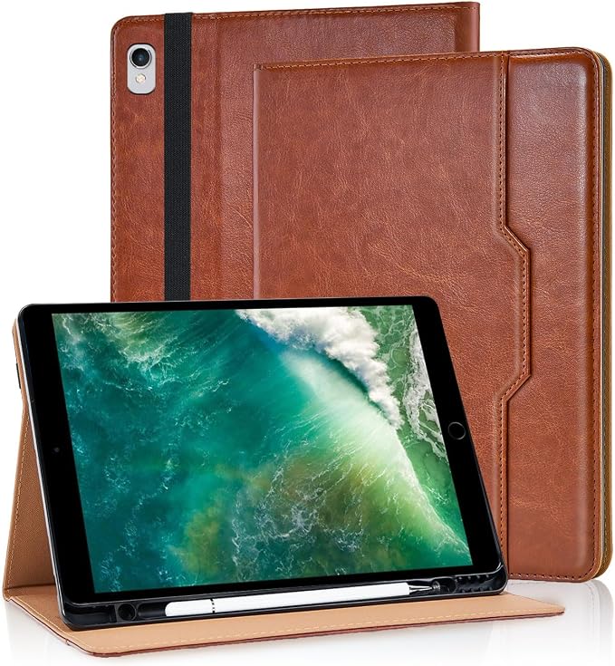 Case for iPad 9th / 8th / 7th Generation (2021/2020/2019) 10.2 Inch Premium Leather Flip Cover Multi-Angle Viewing Stand with Hand Strap Auto Wake Sleep for iPad 10.2Black