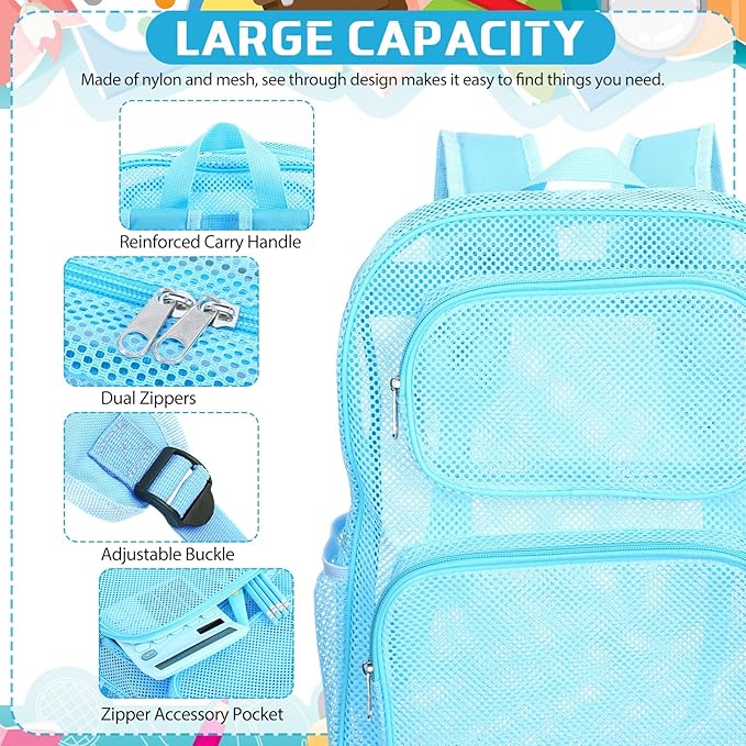 13 Piece Operation Christmas Bulk Item, 17" Mesh Backpack Semi Transparent Heavy Duty, Notebook for Holiday Donation(Blue)