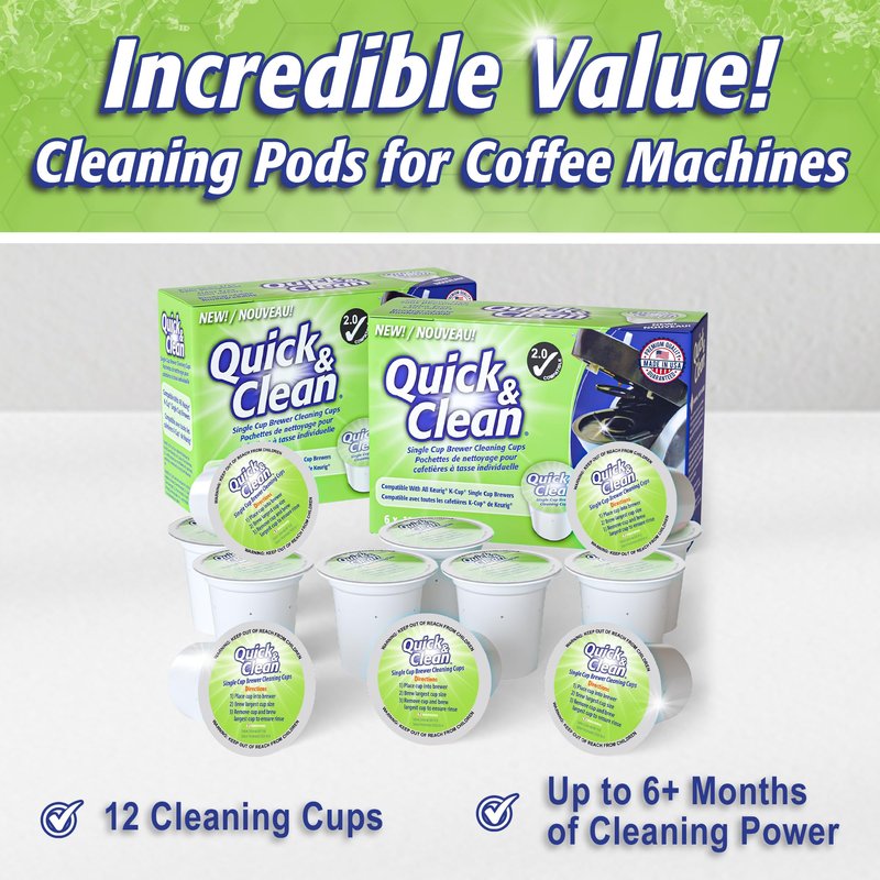 Quick & Clean [12-Pack] Keurig Cleaning Pods - K Cup Cleaner Pod For Keurig - 2.0 Coffee Machine Compatible, Removes Stains, Non-Toxic and Eco-Friendly