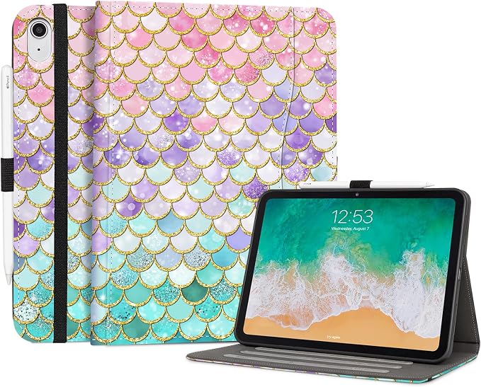 Lokigo Case for iPad (A16) 11th/10th Generation Aurora Forest | for iPad 11th-11 Inch/10th-10.9 Inch Stand Cover Pencil Holder/Hand Strap/Pocket Support Touch ID Auto Wake/Sleep