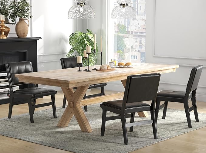KCC Modern PU Leather Dining Chairs Set of 4, Upholstered Kitchen Chairs with Solid Wood Legs and Comfortable Seat for Dining Room/Lounge/Bedroom(Black)
