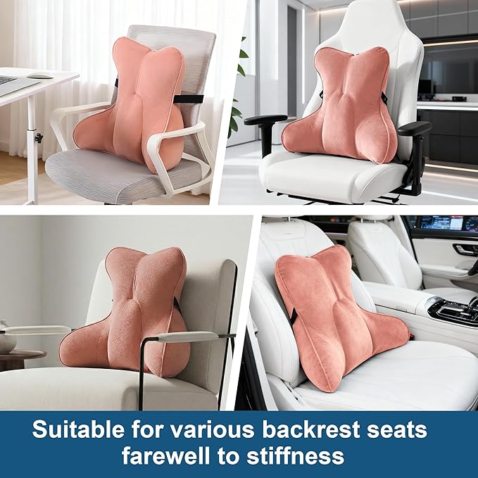 Lumbar Support Pillow(Pat. Pend) for Lower Back Pain Relief – Multi-Functional Ergonomic Lumbar Cushion, Reading Pillow for Office Chair, Car Seat & Sofa,Blush Pink