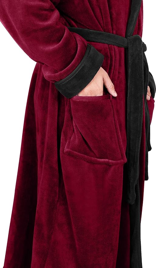 NY Threads Mens Robe with Hood, Luxury Plush Fleece Hooded Mens Bathrobe, Spa Bath Robe for Men