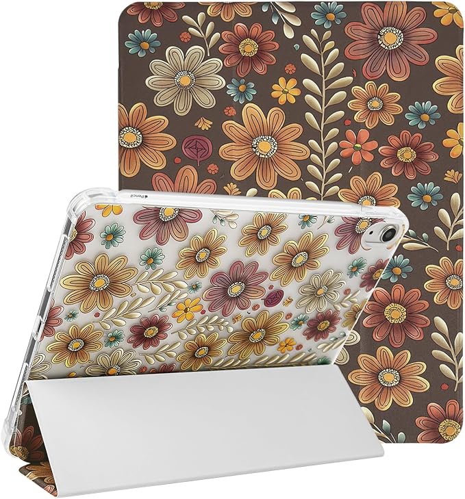 Lovmooful for iPad 9/8/7 Gen Case with Pencil Holder Cute-Bear Flower | Fit for iPad 9/8/7 (10.2-Inch2021/2020/2019 Model9th/8th/7th Generation)Soft TPUTrifold StandProtectiveGirly