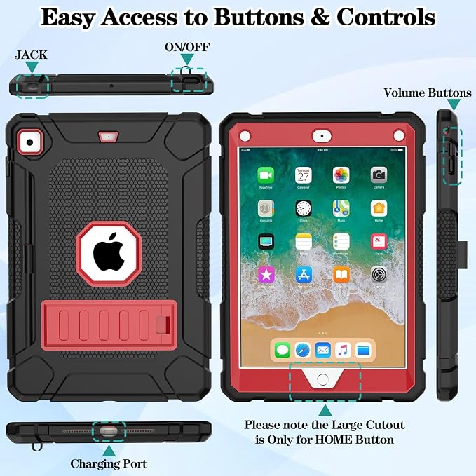 LTROP Case for iPad 6th 5th Generation (9.7 inch 2018/2017) Shockproof Protective iPad 9.7 Case with Built-in Stand/Pencil Holder for iPad 6th/5th Gen Air 2 Black