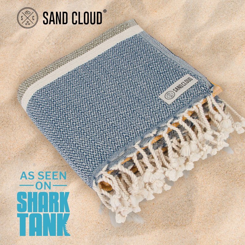Sand Cloud Beach Towel - Sand Resistant - 100% Organic Turkish Cotton Yarn - Quick Dry Towel for Beach, Picnic, Blanket or Bath - As Seen on Shark Tank - Chains Blue