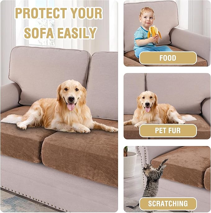 H.VERSAILTEX Stretch Chenille Couch Cover Furniture Protector Seat Cushion Sofa Cover 2 Cushions Non-Slip Couch Covers for Sofa Pets with Elastic Bottom (2 Piece Loveseat Cushion Covers, Caramel)