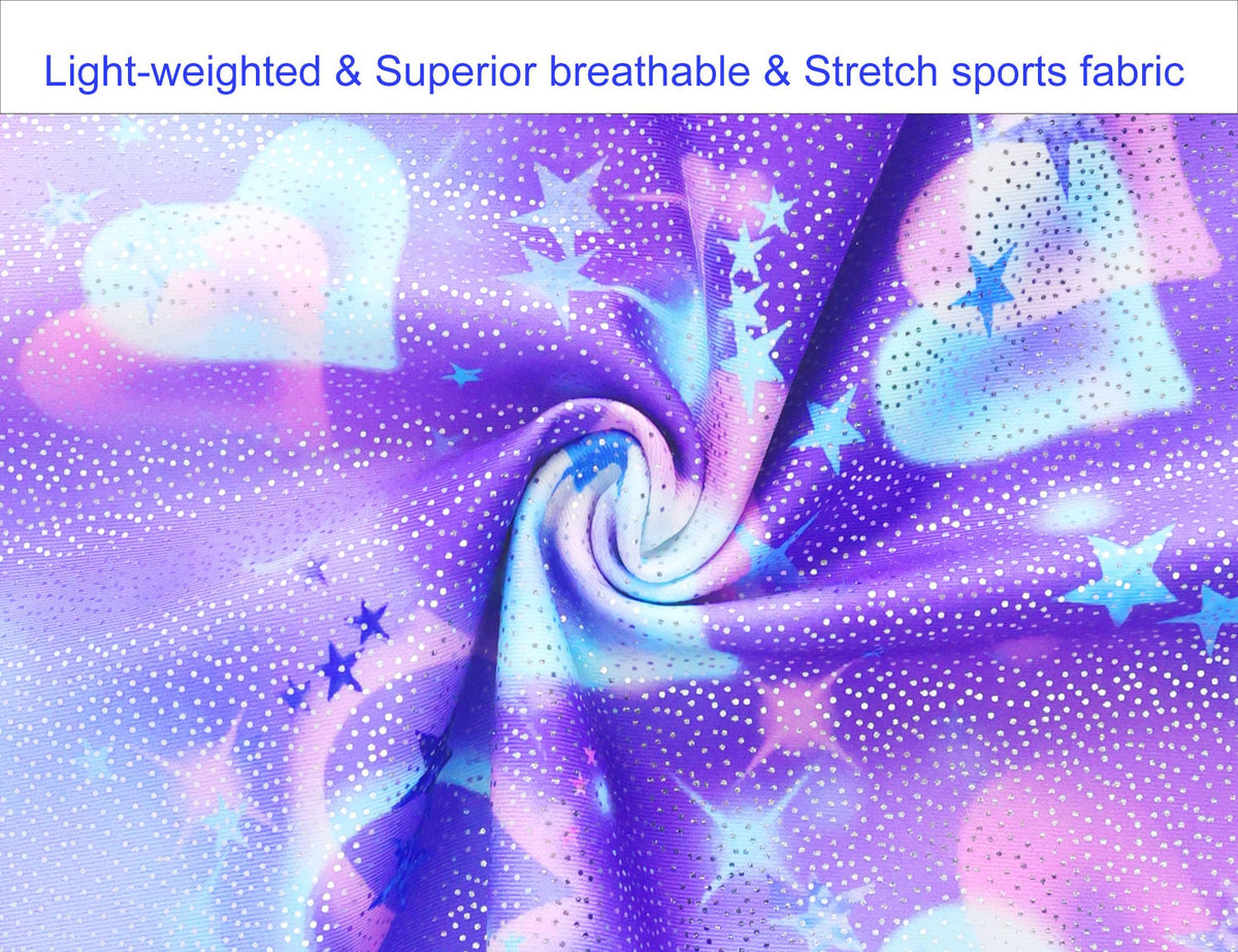 Domusgo Leotard for Girls Gymnastics Size 3t 4t Metallic Purple Blue Hearts Sleeveless Practice Biketards Activewear