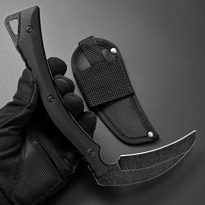 C1398 Camping Axes Billhook Sickle Machete Knife Brush Clearing Sickle Machetes D2 Steel Blade G10 Handle Hatchet for Outdoor Activities,Yard Work, Small Grass Sickle Machete,Harvest Knife