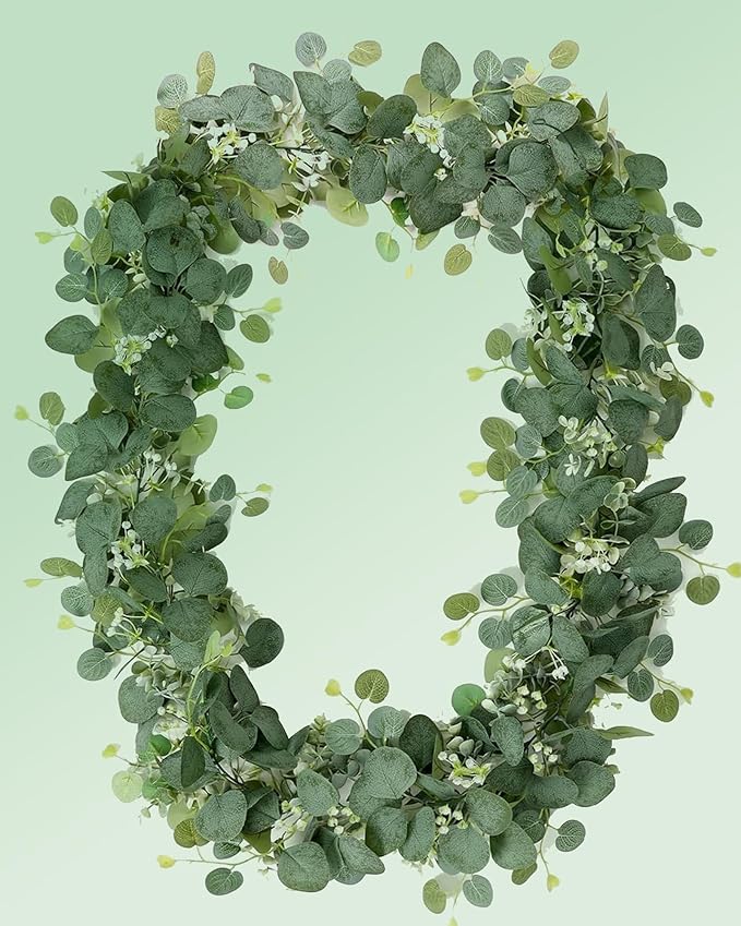 Eucalyptus Garland 6FT Artificial Ivy Greenery Fake Silver Dollar Eucalyptus Leaves Vines Table Decor Green Vine Spring Artificial Vines for Home Mantle Party Decor Indoor/Outdoor (2)