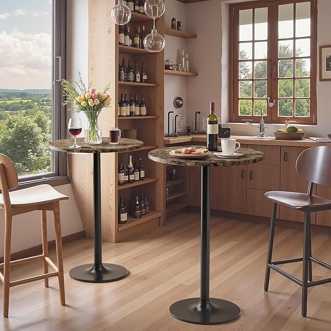 Homall Round Dining Table Bistro Pub 23.8 x 39.5 Inches Bar Table for Kitchen, Dining Room (2, Marble-Black)
