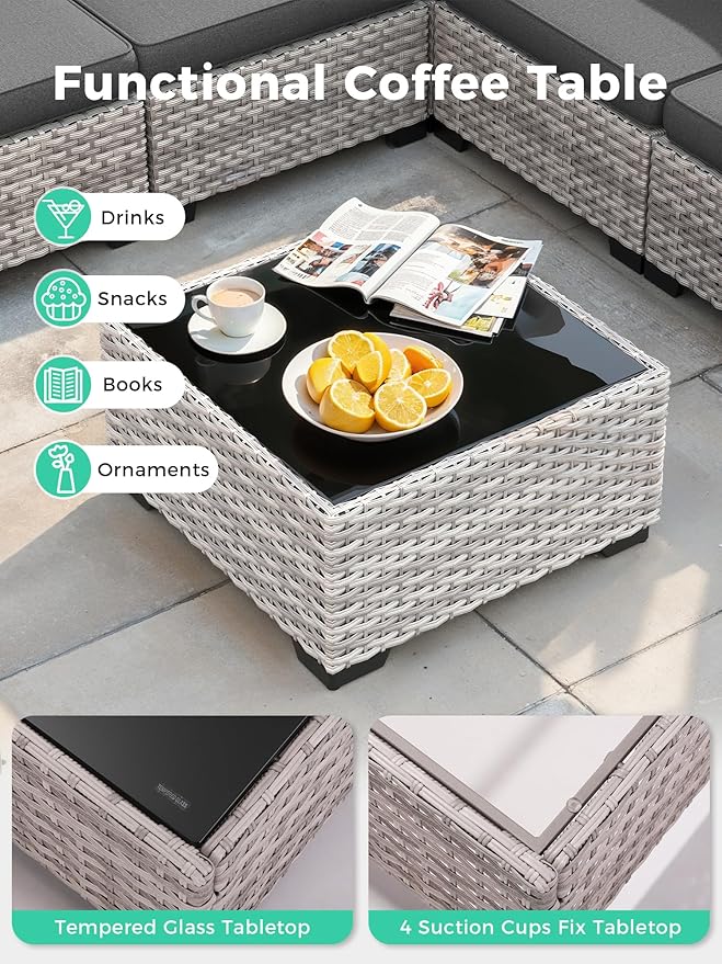 13 Piece Outdoor Wicker Rattan Sectional Sofa Set with Swivel Chairs & Fire Pit Table, 9-Seats with 4" Thickened Cushions & Coffee Table, All-Weather PE Rattan for Garden, Backyard, Porch, Black