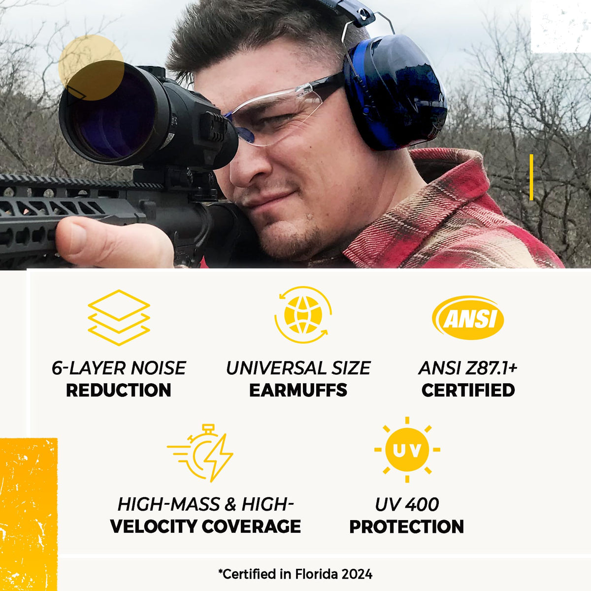 TradeSmart High-Performance Earmuffs for Shooting Range & Shooting Eye Protection Glasses + Firearm Confidence Course Included