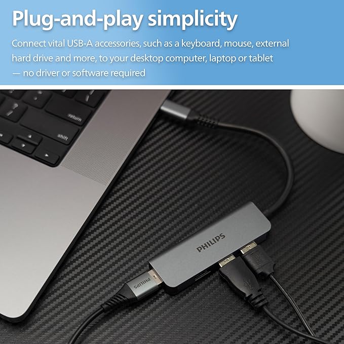 Philips USB C to USB Hub for Laptop, 4 USB 2.0 Ports, USB C Hub Multiport Adapter for MacBook Pro, MacBook Air, 480 Mbps Data Transfer Speed, USB C Laptops Docking Station, SWL3573S/37