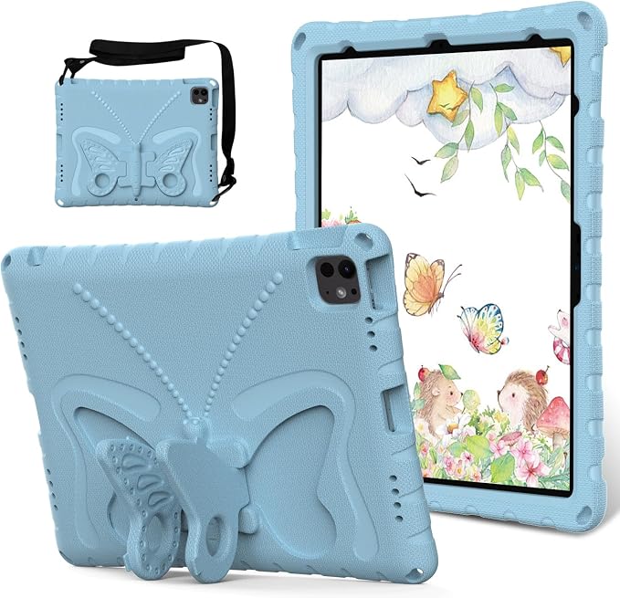 Kids Case for iPad Air 13 (2026/2025/2024) M4/M3/M2 &amp iPad Pro 13 2024 &amp iPad Pro 12.9 Cover 6th/5th/4th/3rd Gen (2022/2021/2020/2018) DIY Figures EVA Rubber Handle Stand Shockproof Bumper