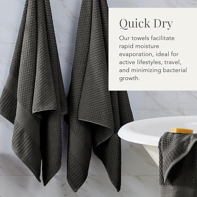 NY Loft 100% Cotton Towel Set 6 Piece | Super Soft & Absorbent Quick-Dry 2 Bath Towels 2 Hand Towels and 2 Washcloths |Textured and Durable Cotton | Trinity Collection (6 Piece Set, Dark Grey)