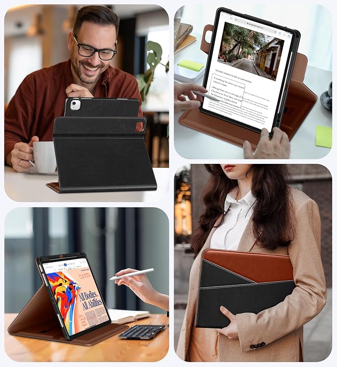 DTTO for iPad Air 13 Inch Case M4 / M3 / M2 (2026/2025/2024) 360 Degree Rotating Premium Leather Folio Stand Cover with Pencil Holder Brown